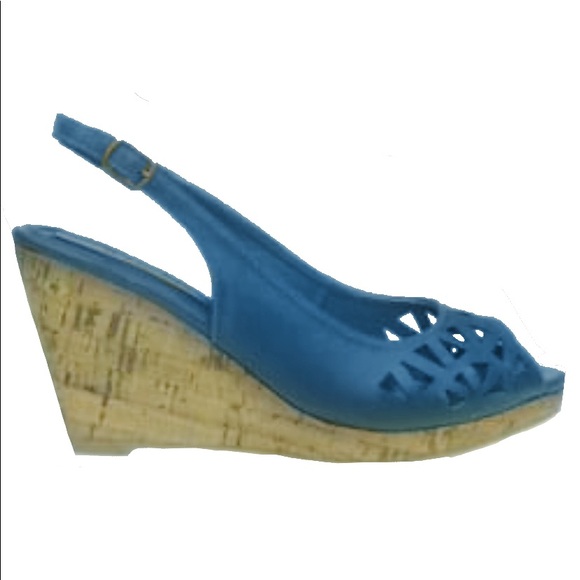 🟣 SHOEDAZZLE Saffron Blue Cork Wedge 8.5 EUC - Picture 3 of 7